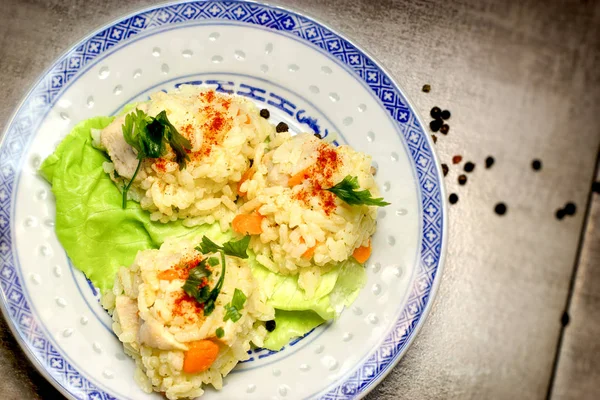 Riso Preparato Con Carne Pollo Pasto Delizioso Sano — Foto Stock