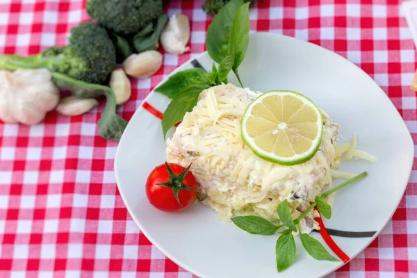 Вкусная Еда Салат Мимоза Домашняя Закуска Холодная Закуска — стоковое фото