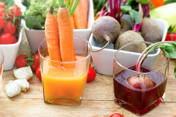 Suco Cenoura Beterraba Suco Antioxidante Saudável Feito Com Vegetais Orgânicos — Fotografia de Stock