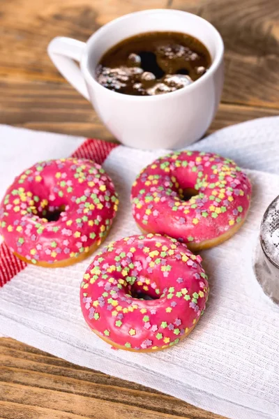 Descanso Para Placer Rosquilla Café Rosquillas Americanas Café Negro — Foto de Stock