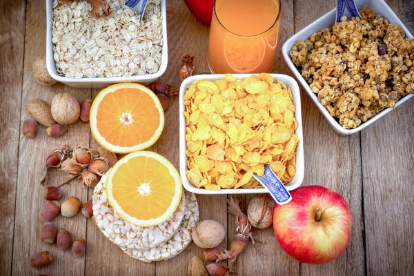 Vegetáriánus Ételek Egészséges Étkezés Gyümölcslé Rusztikus Asztal — Stock Fotó