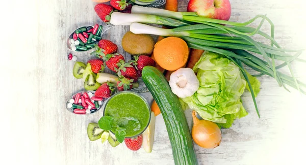 Ешьте Здоровые Органические Продукты Питания Включая Добавки Здоровое Питание — стоковое фото