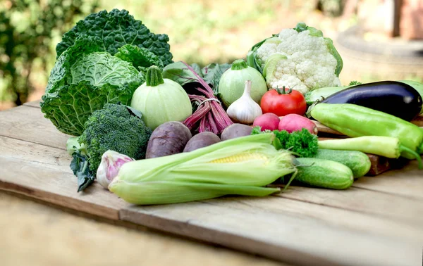 Vegetable Table Fresh Organic Vegetables Healthy Eating — Stock Photo, Image