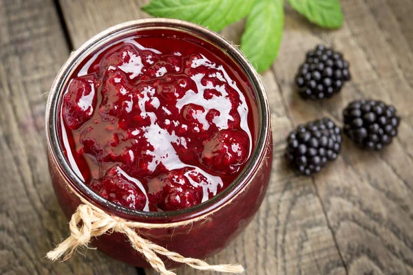 Homemade Blackberry Jam Marmalade Made Forest Berry Fruit — Stock Photo, Image