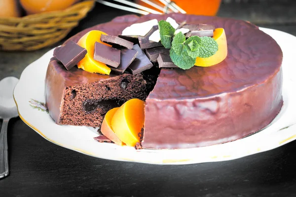 Deliziosa Delizia Torta Cioccolato Con Marmellata Albicocche Marmellata — Foto Stock