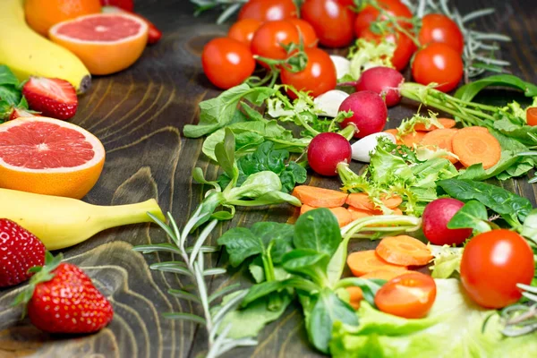 Healthy Fresh Vegetarian Food Fresh Organic Fruit Vegetable Rustic Table — Stock Photo, Image