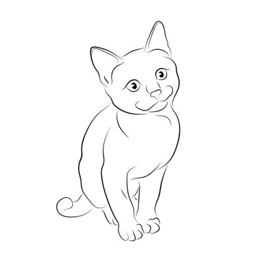 Vektör çizim. Oturmuş bir yavru kedi taslağını