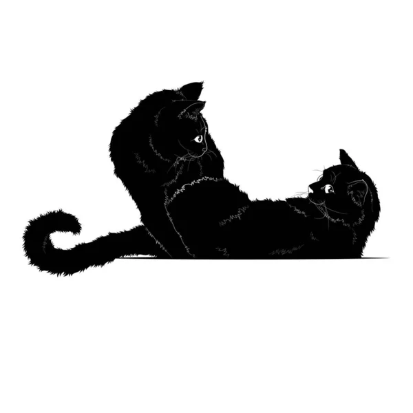 Векторная Иллюстрация Чёрный Силуэт Домашних Кошек Смотрящих Друг Друга Изолированно — стоковый вектор