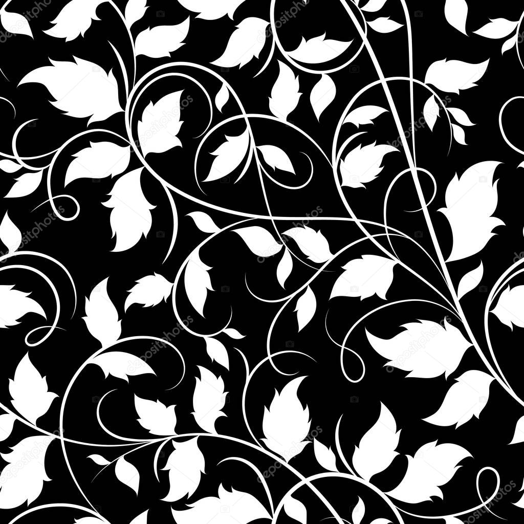 Vector illustration.Seamless black and white background with leaves.EPS 8