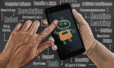 AI - doğal bir el ve bir Robot akıllı telefon ile yapay zeka aka makine zeka gösterdi