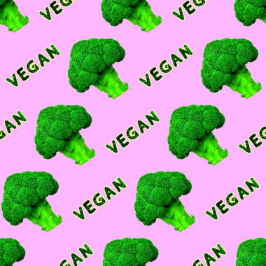 Kesintisiz en az desen. Brokoli vegan arka plan. Ambalaj Kağıt, posterler, kumaş baskı tişört, tebrik kartları için kullanın. Düz yatıyordu modern sanat