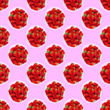 Seamless strawberry  pattern.  Berry background. Use for t-shirt, greeting cards, wrapping paper, posters, fabric print.  Flat lay minimal art clipart