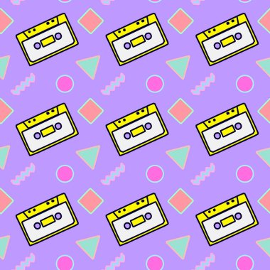Dikişsiz desen sanat. Retro kaset arka plan. Ambalaj Kağıt, posterler, kumaş baskı tişört, tebrik kartları için kullanın. Moda hipster Tasarımcısı kroki