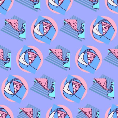 Dikişsiz desen sanat. Kız aşk Pizza arka plan. Ambalaj Kağıt, posterler, kumaş baskı tişört, tebrik kartları için kullanın. Moda hipster Tasarımcısı kroki