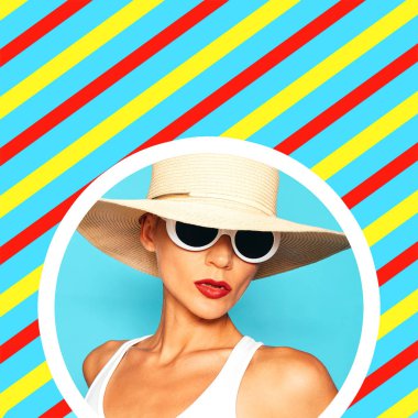 Sadece bu yaz hissediyorum. Renkli plaj kız ve geometri en az vibes. Moda tatil sanat