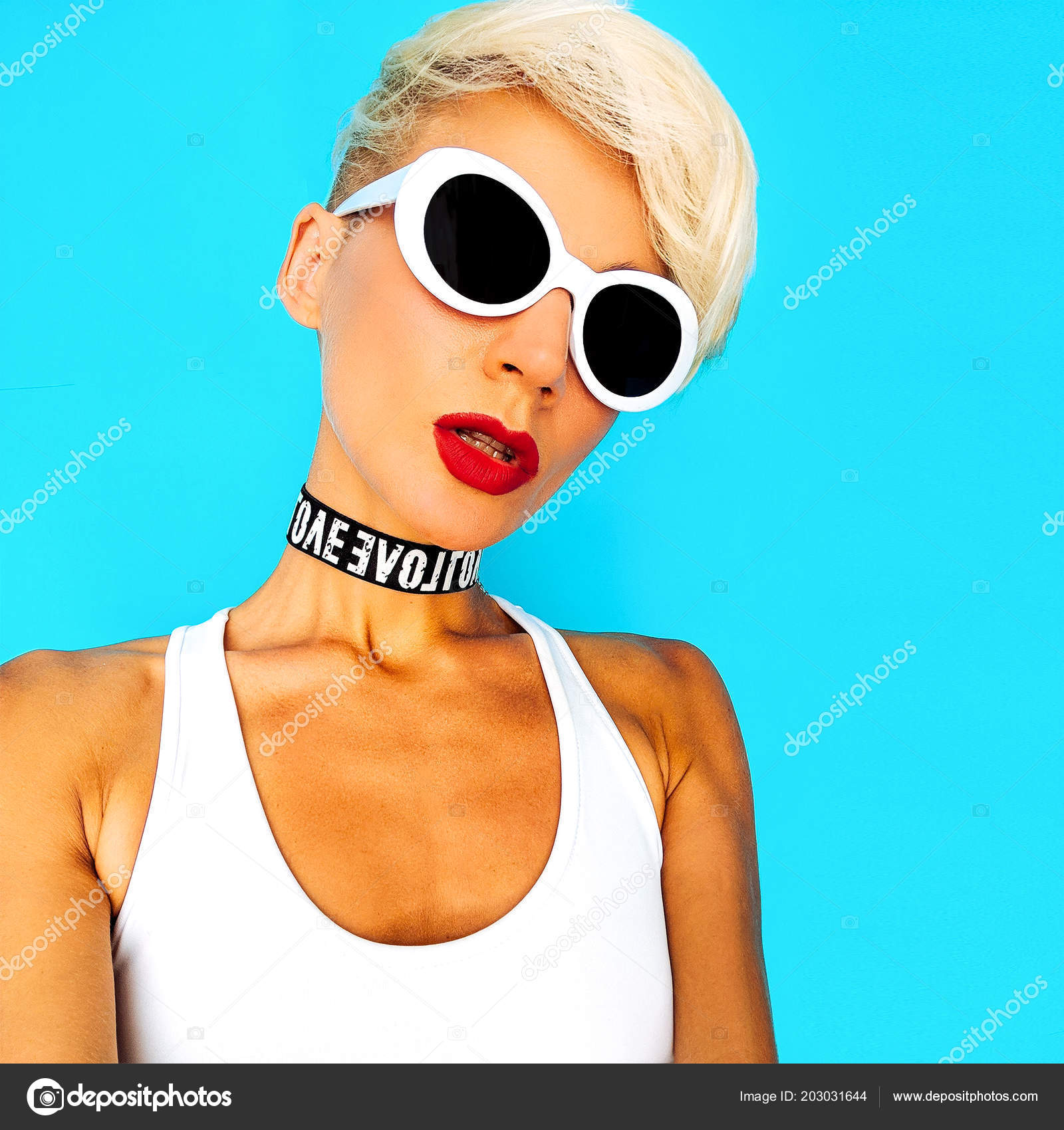 Sexy Tomboy Girl Fashion Accessories Sunglasses Chokers Stock Photo by ...