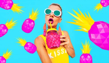 Renkli bayan. Renkli plaj partisi vibes. Sıcak tatil zamanı