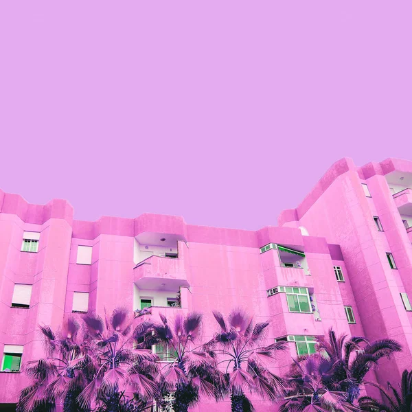 ピンクの熱帯感じ 最小限の現代美術 — ストック写真