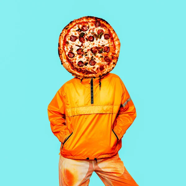 Collage Arte Contemporáneo Concepto Amante Pizza Mínima Pizza Naranja —  Fotos de Stock