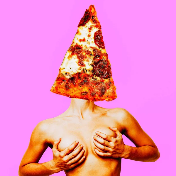 Collage Zeitgenössischer Bildender Kunst Minimalkonzept Pizzaliebhaber Pizza Pornos Pizza Mädchen — Stockfoto