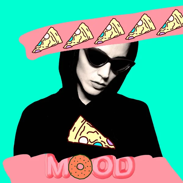 Contemporary Visual Art Collage Minimal Concept Pizza Mood — Stock Photo, Image