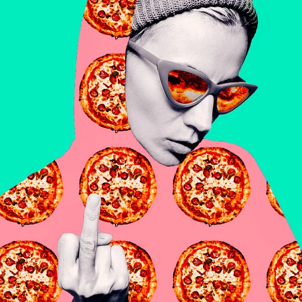 Hedendaagse Beeldende Kunst Collage Minimale Concept Pizza Liefhebber Pizza Porno — Stockfoto