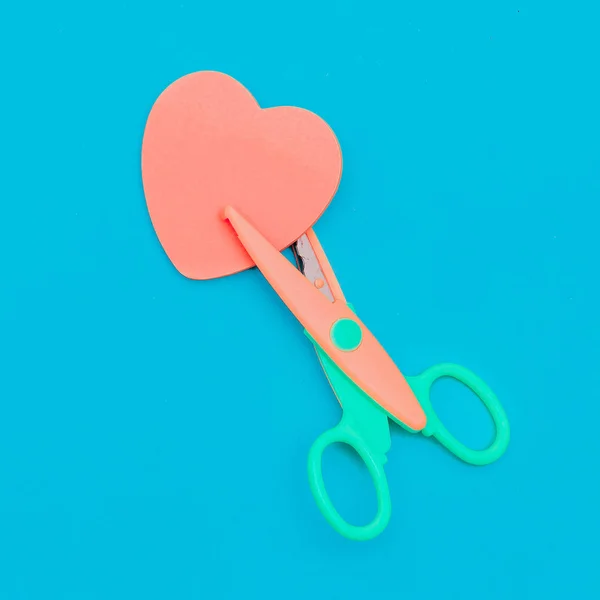 Craft Minimal Set Scissors Heart Flat Lay — Stock Photo, Image