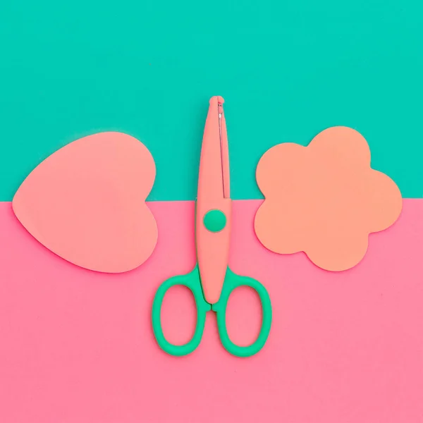Craft Minimal Set Scissors Paper Falat Lay Art — Stock Photo, Image