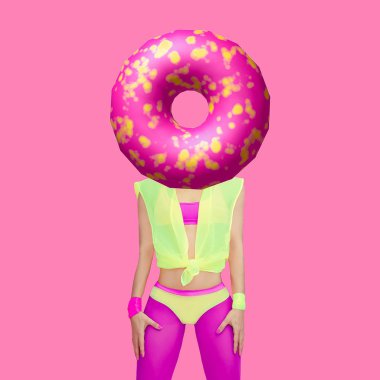 Çağdaş sanat kolaj. Çörek sever. Komik Fast food en az proje