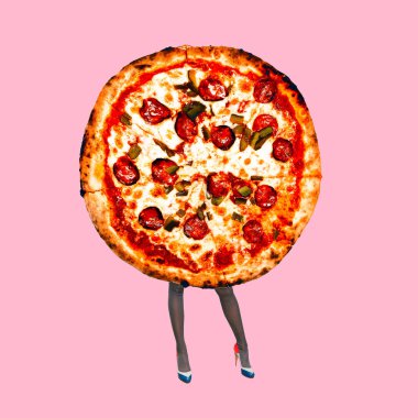 Çağdaş sanat en az kolaj. Bayan Pizza. Komik Fast food en az proje