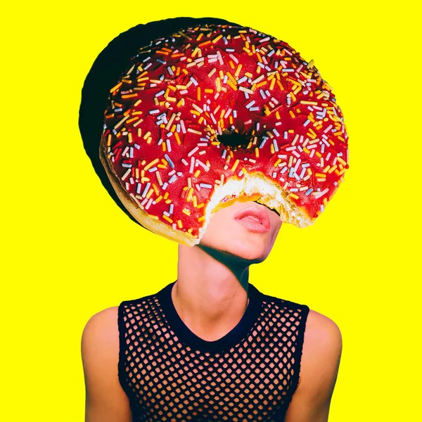 Сучасне Мистецтво Мінімальний Колаж Дівчина Пончиків Мінімальний Проект Funny Fast — стокове фото