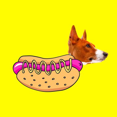 Sıcak köpek sever. Çağdaş sanat kolaj. Komik Fast food en az proje