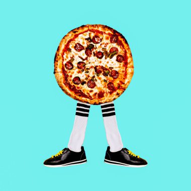Çağdaş sanat kolaj. Pizza Hipster ruh hali. Fast food en az proje