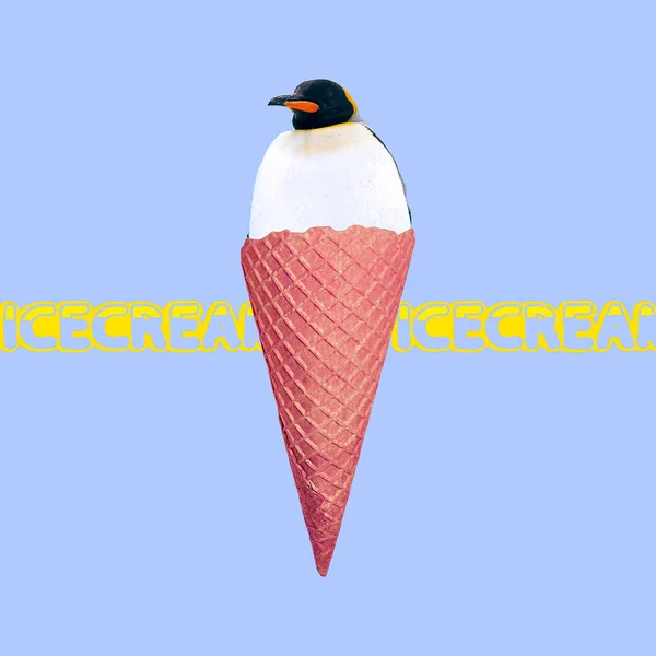 Collage Arte Contemporáneo Helado Pingüino Divertido Proyecto Mínimo Comida Rápida —  Fotos de Stock