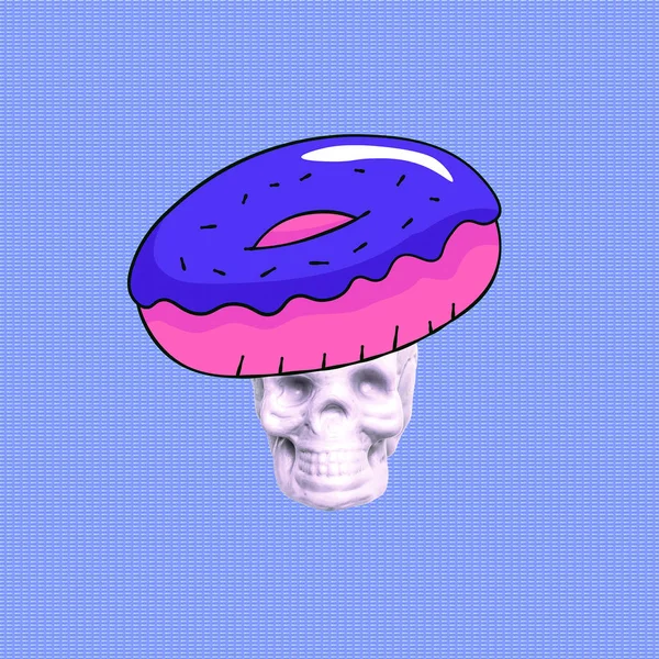 当代艺术拼贴画 骷髅甜甜圈情人滑稽快餐小项目 — 图库照片