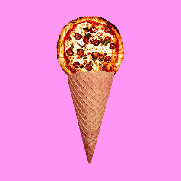 Contemporary Art Collage Pizza Ice Cream Fast Food Minimal Project — Stock Photo, Image