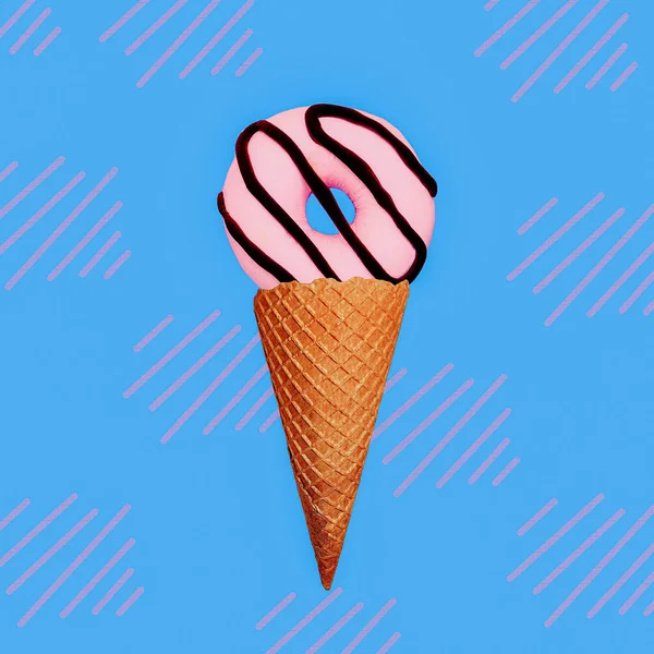 Коллаж Современного Искусства Мороженое Пончиками Минимальный Проект Быстрого Питания — стоковое фото