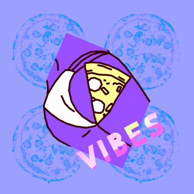 Çağdaş sanat kolaj. Pizza vibes. Fast food en az proje