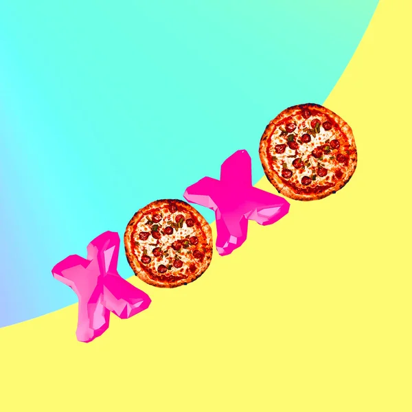 Collage Współczesnej Sztuki Pizza Nastroju Fast Food Minimalne Projektu — Zdjęcie stockowe