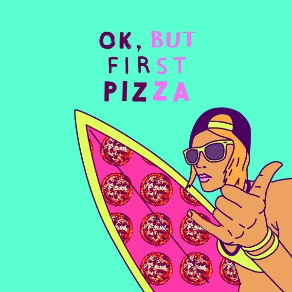 Contemporary Art Collage Pizza Surf Fast Food Minimal Project — Stock Photo, Image