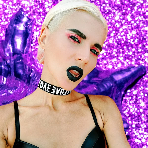 Mode Meisje Stijlvolle Accessoires Choker Nacht Partij Stijl Outfit — Stockfoto