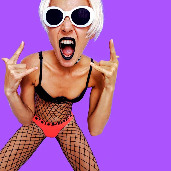Natt Part Stil Outfit Känslomässiga Blond Crazy Swag Vibes — Stockfoto