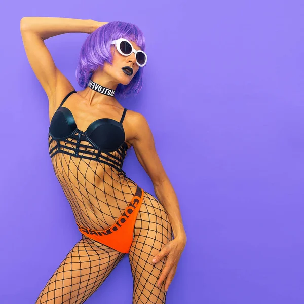 Zrůda Strany Sexy Model Noční Club Styl Módní Oblečení — Stock fotografie