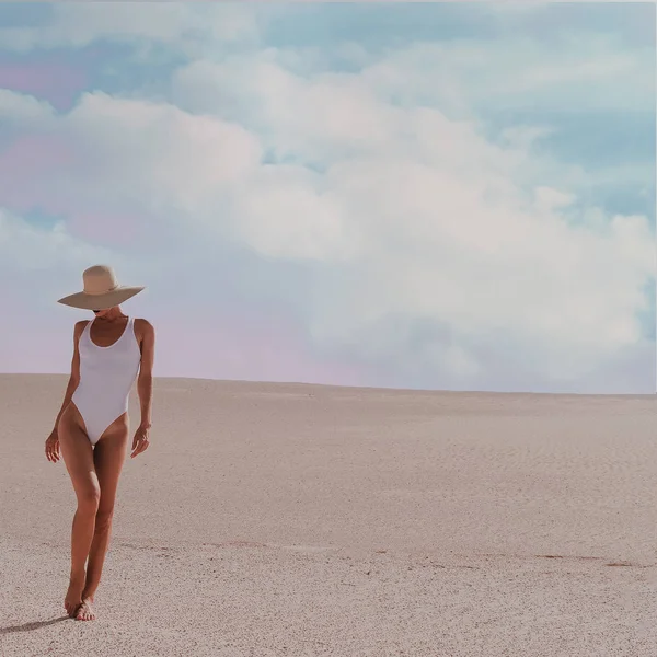 Reizen Lady Minimale Woestijn Canarische Eiland — Stockfoto
