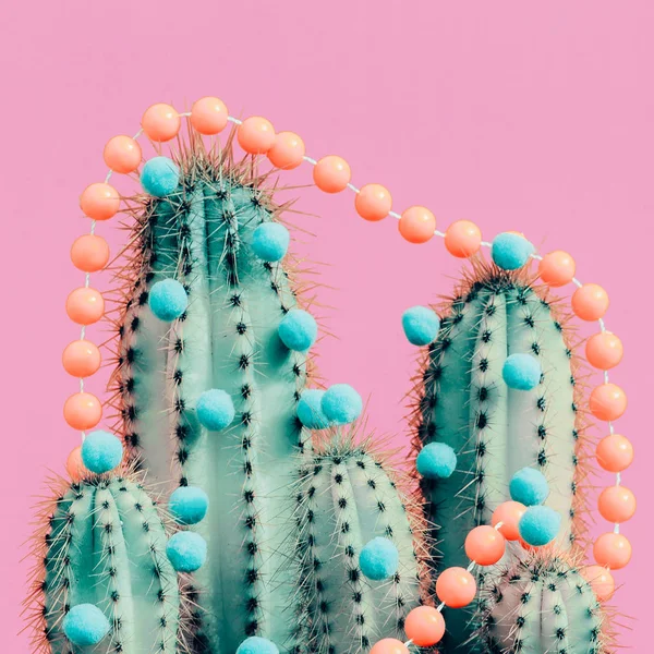 Christmas Cactus Tree Hipster Tropical Christmas Mood Candy Minimal Style — Stock Photo, Image