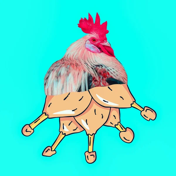 Minimal Contemporary Collage Cock Legs Fun Vegan Concept Art — Stock Photo, Image