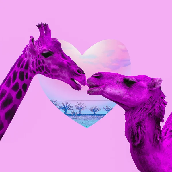Contemporary art collage. Animal love. Valentine\'s day concept