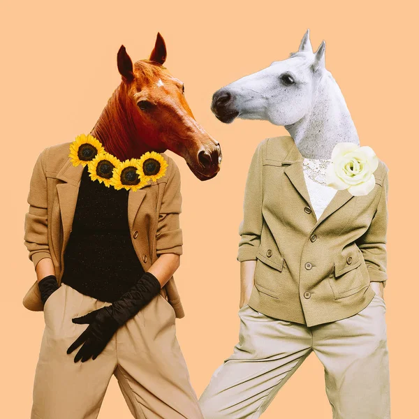 最小限の現代コラージュ芸術 スタイリッシュな馬 ヴィンテージ コンセプト — ストック写真