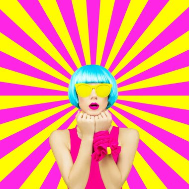 En az kolaj sanat. Geometrik arka plan üzerinde renkli bayan. Bahar geliyor