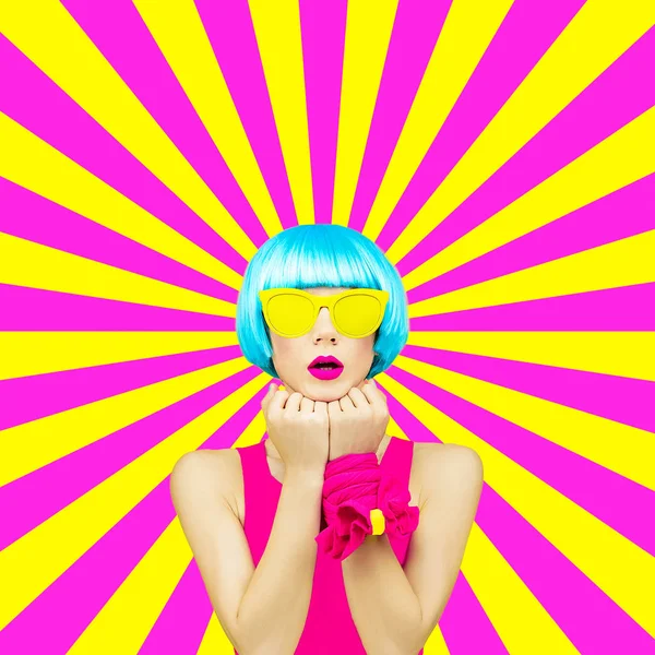 Minimal Collage Art Colorful Lady Geometric Background Spring Coming — Stock Photo, Image